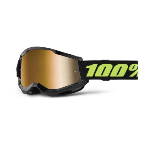 100% Strata Gen 2 Motocross Goggles Solar Eclipse Ture Gold Mirror Lens