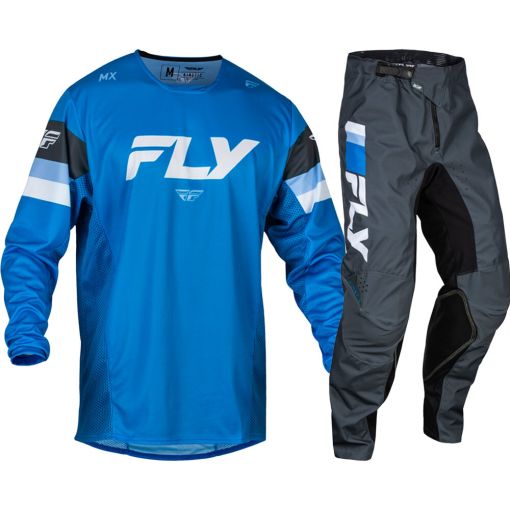 2024 Fly Racing KINETIC PRIX Motocross Gear Bright Blue Charcoal White 