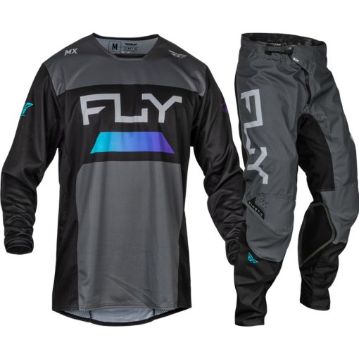 2024 Fly Racing KINETIC Reload Motocross Gear Charcoal Black Blue Iridium 