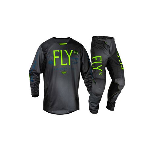 2024 Fly Racing KINETIC PRODIGY Motocross Gear Charcoal/Neon Green/True Blue Youth