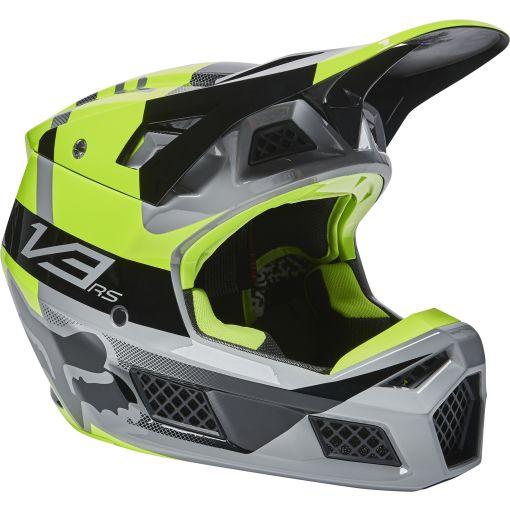 2022 Fox V3 RS RIET Motocross Helmet FLO YELLOW