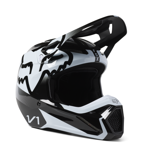 2023// Fox Youth V1 LEED Motocross Helmet DOT ECE (Black/White)
