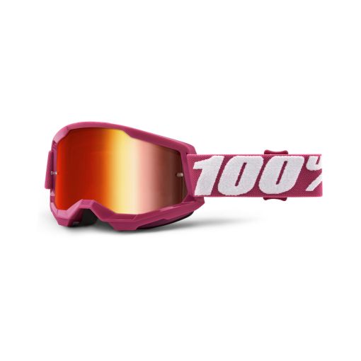 100% Strata Gen 2 Motocross Goggles Fletcher Pink Mirror Red Lens