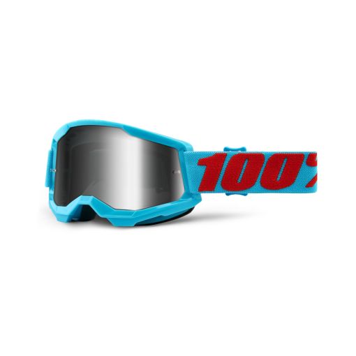 100% Strata Gen 2 Motocross Goggles Summit Blue Red Mirror Silver Lens