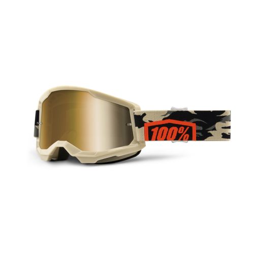 100% Strata Gen 2 Motocross Goggles Kombat Camo Mirror True Gold Lens