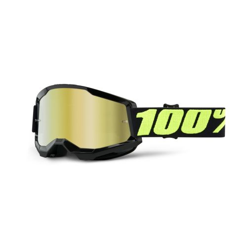 100% Strata Gen 2 Motocross Goggles Upsol Black Yellow Mirror Gold Lens