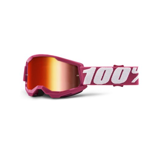 100% Strata Gen 2 Kids Youth Motocross Goggles Fletcher Pink Mirror Red Lens