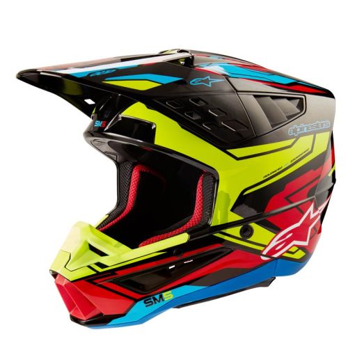 2024 Alpinestars SM5 S-M5 Action 2 Motocross Helmet BLACK YELLOW FLUO BRIGHT RED