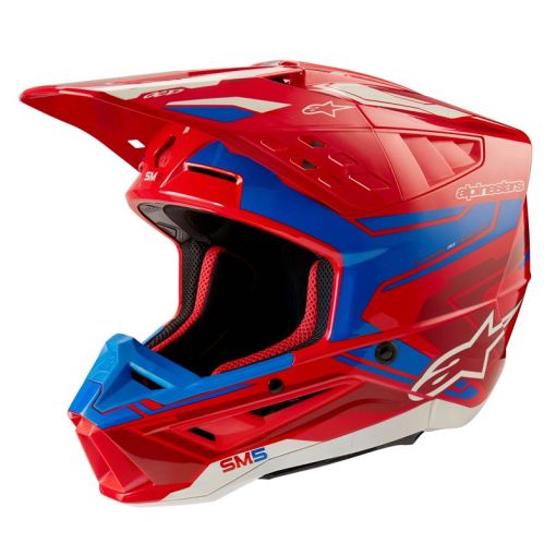 2024 Alpinestars SM5 S-M5 Action 2 Motocross Helmet BRIGHT RED BLUE GLOSSY