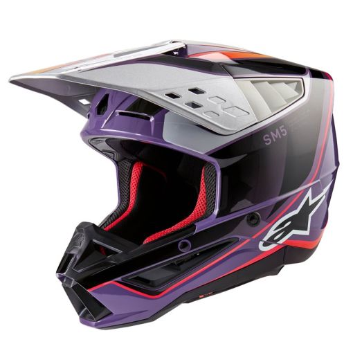 2024 Alpinestars SM5 S-M5 SAIL Motocross Helmet VIOLET BLACK SILVER GLOSS
