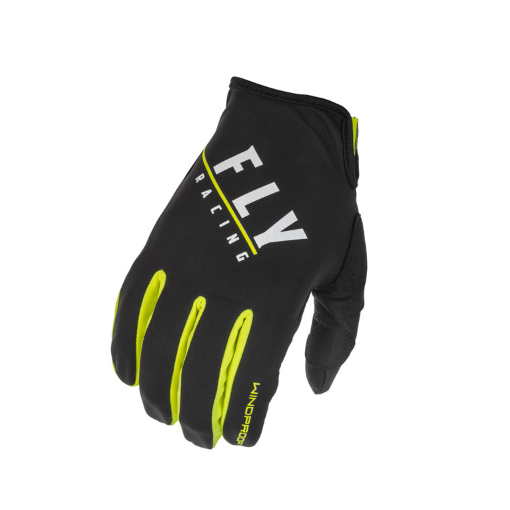 Fly 2024 Windproof Lite Adult Motocross Gloves (Black/Hi-Vis)