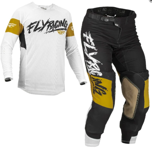 2023 Fly Racing Evolution DST Limited Edition Motocross Gear Brazen White Gold Black