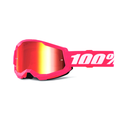 100% Strata Gen 2 Kids Youth Motocross Goggles Pink Mirror Red Lens