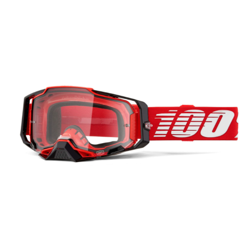 100% Armega Motocross Goggles Red with Clear Lens