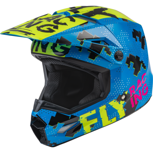 2024 Fly Racing Kids Youth Kinetic SCAN Motocross Helmet BLUE HI VIZ PINK