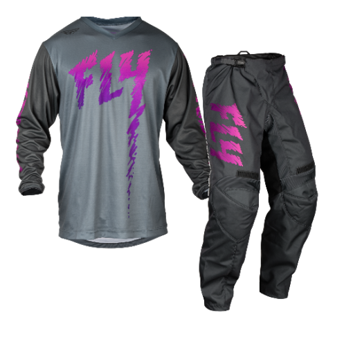 2024 Fly Racing F16  Motocross Youth Kids Gear Grey/Charcoal/Pink 
