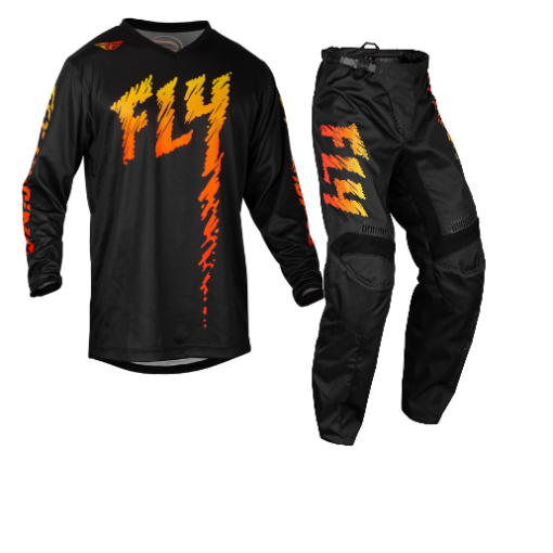 2024 Fly Racing F16  Motocross Youth Kids Gear Black/Yellow/Orange