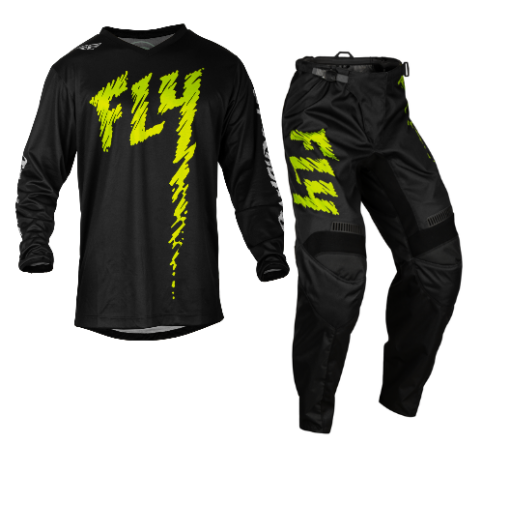 2024 Fly Racing F16  Motocross Youth Kids Gear Black/Neon Green/Light Grey