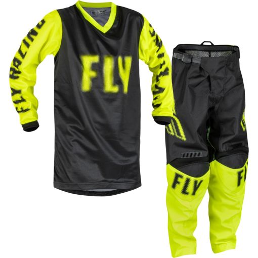 2023 //Fly Racing F16  Motocross Youth Kids Gear Black Hi Vis