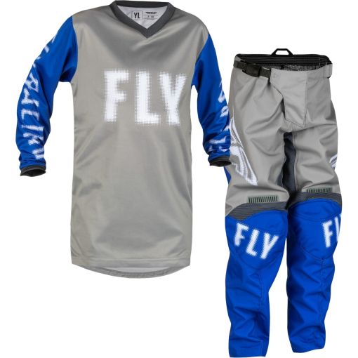 2023// Fly Racing F16  Motocross Youth Kids Gear Grey Blue