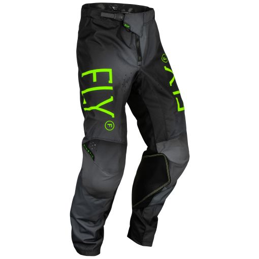 Fly 2024 Youth Kinetic Prodigy Motocross Pants (Charcoal/Neon Green/True Blue)