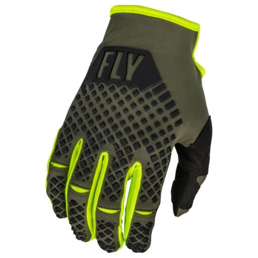 2023 Fly Racing Kinetic Adult Motocross Gloves (Olive Green/Hi-Viz)