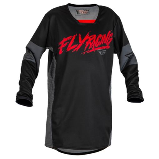 2023 Fly Racing Kids Youth Kinetic Khaos Motocross Jersey (Black/Red/Grey)