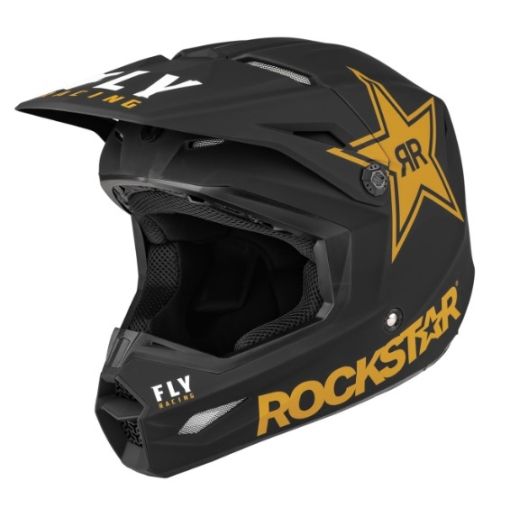 2022 Fly Racing Kinetic Motocross Helmet ROCKSTAR Black Gold