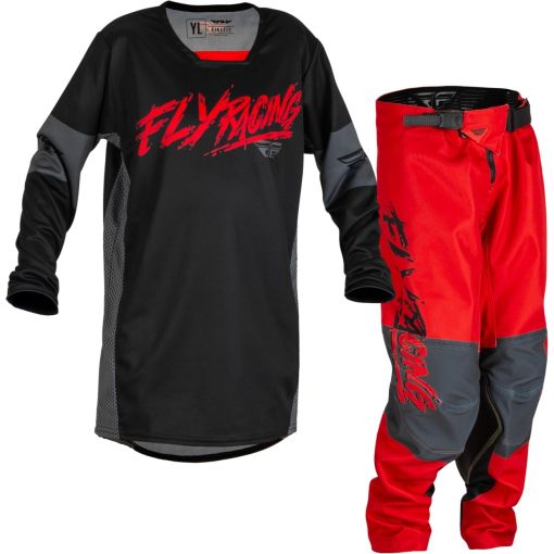 2023 Fly Racing Kinetic Khaos Motocross Youth Kids Gear Black Red Grey