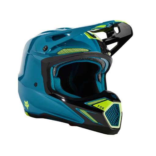 2024* Fox V3 RS OPTICAL Motocross Helmet Maui Blue with Helmet Bag & Spare Peak