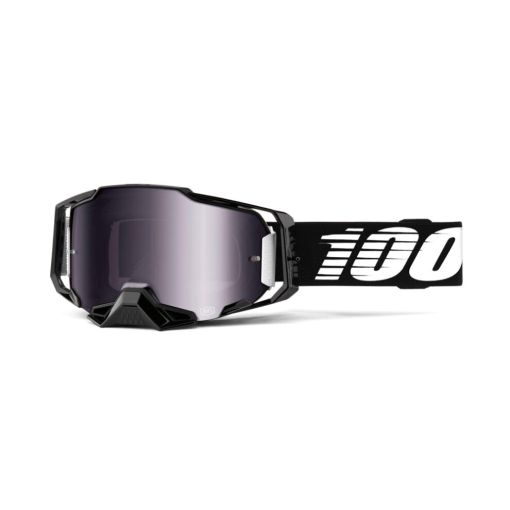 100% Armega Black Motocross Goggles with Mirror Silver Lens
