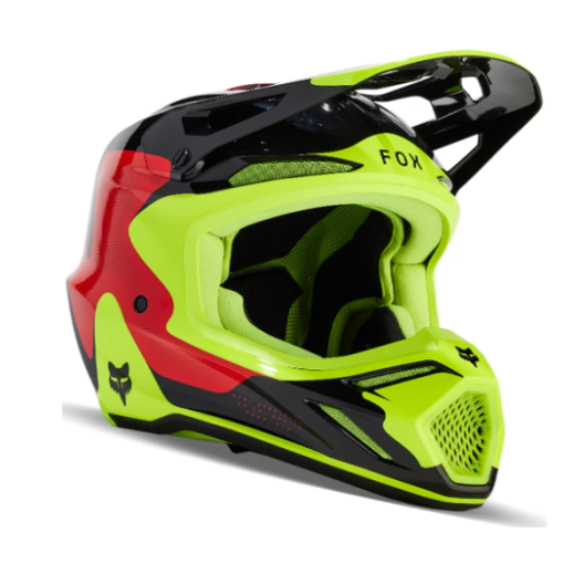 2024 *Fox V3 Motocross Helmet ECE REVISE Red Yellow with Helmet Bag & Spare Peak 