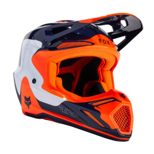 2024* Fox V3 Motocross Helmet ECE REVISE Navy Orange