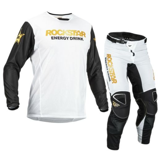  Fly Racing Kinetic Mesh Motocross Gear Rockstar White Black Gold