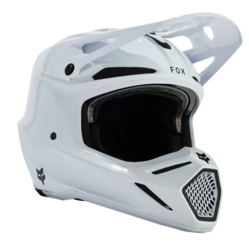 2024* Fox V3 RS Carbon Motocross Helmet ECE Solid Matte White with Helmet Bag & Spare Peak