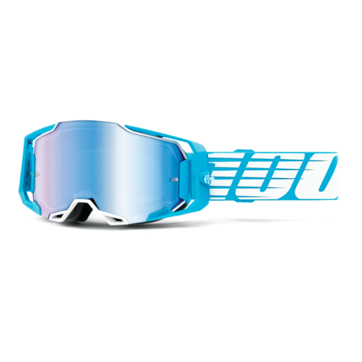 100% Armega Sky Blue Motocross Goggles with Mirror Blue Lens