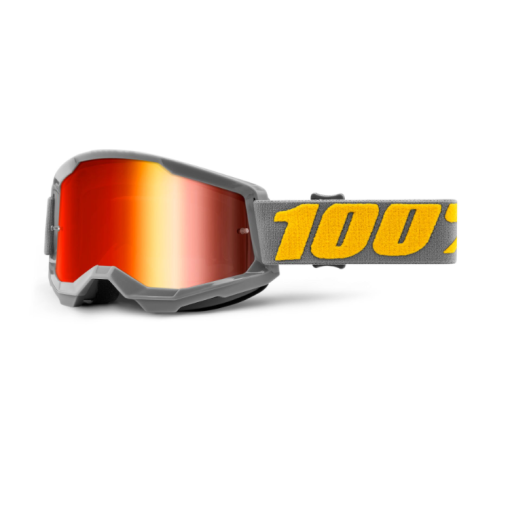 100% Strata Gen 2 Motocross Goggles Izipizi Grey Yellow Mirror Red Lens