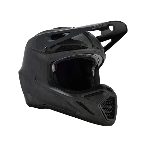 2024* Fox V3 RS Carbon Motocross Helmet ECE Solid Matte Black with Helmet Bag & Spare Peak 