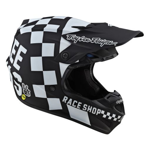 Troy Lee Designs **TLD CHECKER SE4 MIPS POLY Motocross Helmet BLACK WHITE