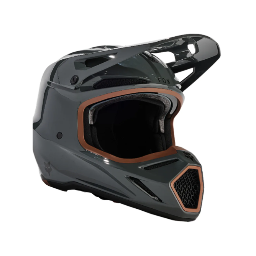 2024* Fox V3 RS Carbon Motocross Helmet ECE Solid Dark Shadow with Helmet Bag & Spare Peak 