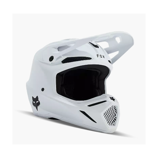2024* Fox V3 Motocross Helmet ECE Solid Matte White with Helmet Bag & Spare Peak 